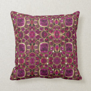 Ruby Gold Gemstone Pattern Elegant Chic Cushion