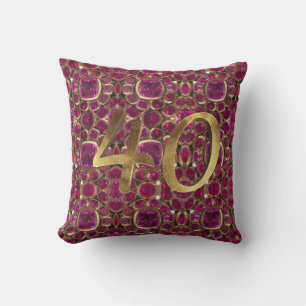 Ruby Gold Gemstone Pattern Golden Number 40 Cushion