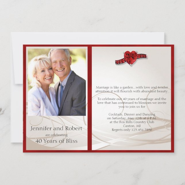 Ruby Heart 40th Wedding Anniversary Invitation (Front)