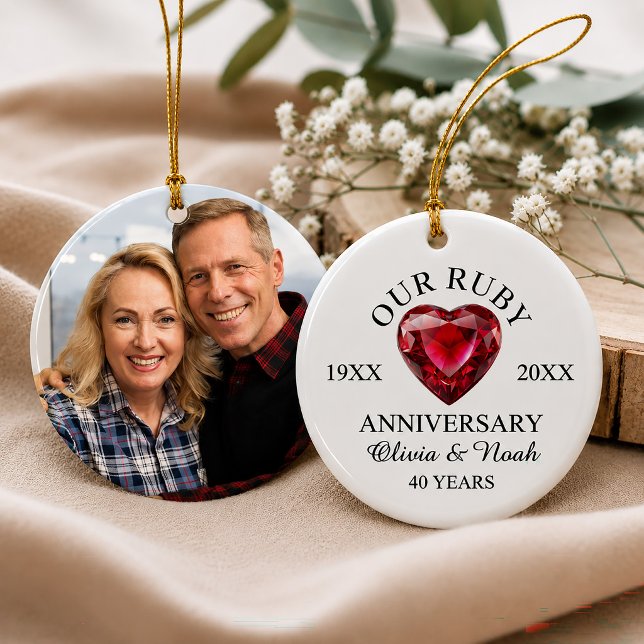 Ruby Heart 40th Wedding Anniversary Personalised Ceramic Tree Decoration (Creator Uploaded)