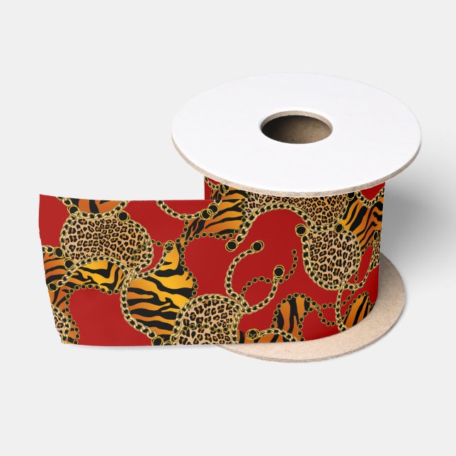 Ruby Leopard Gold Baroque Luxury Satin Ribbon (Spool)