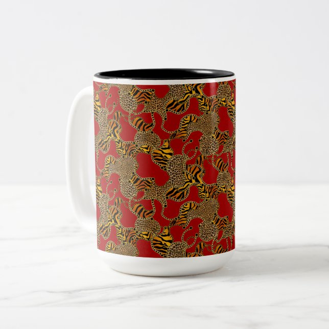 Ruby Leopard Gold Baroque Luxury Two-Tone Coffee Mug (Front Left)