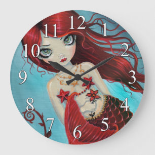 Ruby Mermaid Fantasy Art Wall Clock