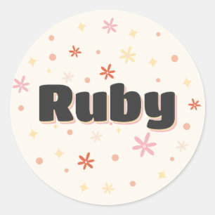 Ruby name cute design classic round sticker
