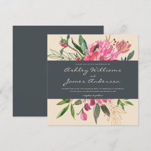 Ruby Peony Floral Wedding Invitation Square