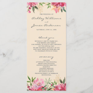 Ruby Pink Peony Botanical Ivory Wedding Programme