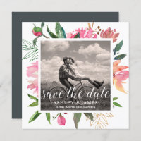 Ruby Pink Peony Botanical Photo Save the Date