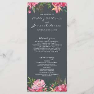 Ruby Pink Peony Botanical Wedding Programme