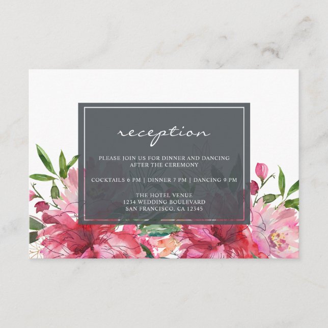 Ruby Pink Peony Floral Botanical Wedding Enclosure Card (Front)
