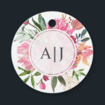 Ruby Pink Peony Floral Botanical Wedding Favour Tags<br><div class="desc">Ruby pink peony floral botanical design with painted watercolor flowers in peach and pink and lush green foliage against a white background. Simply add your elegant monogram initials. Perfect for adding a chic personal touch to your wedding favours. If you need any help or matching products, please contact us through...</div>