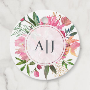 Ruby Pink Peony Floral Botanical Wedding Favour Tags