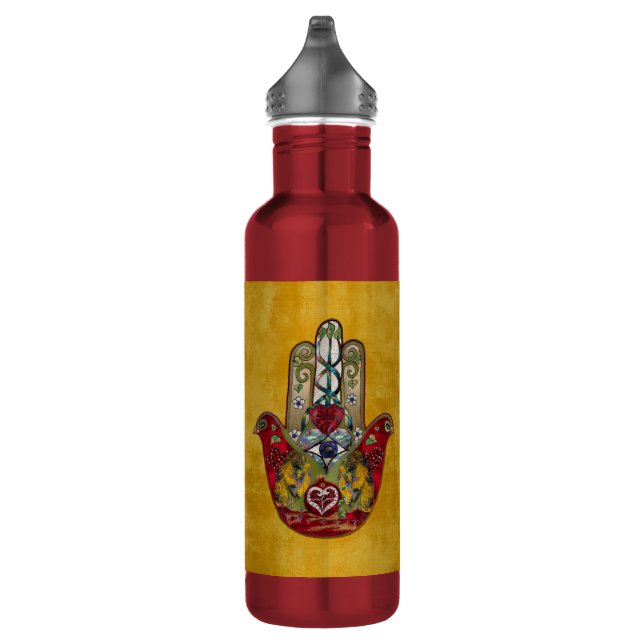 Ruby Pomegranate Heart Red Bird Hamsa 710 Ml Water Bottle (Right)