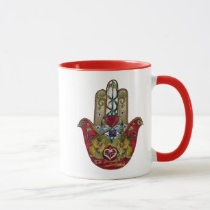 Ruby Pomegranate Heart Red Bird Hamsa Mug