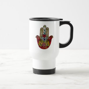 Ruby Pomegranate Heart Red Bird Hamsa Travel Mug