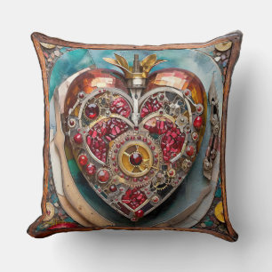 Ruby Pomegranate Heart Steampunk Series Cushion