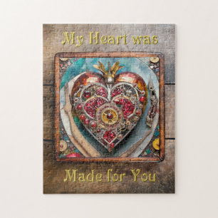 Ruby Pomegranate Heart Steampunk Series Jigsaw Puzzle