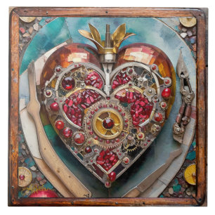 Ruby Pomegranate Heart Steampunk Series Tile