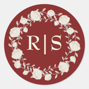 Ruby Radiance Deep Red and Cream Wedding Classic Round Sticker