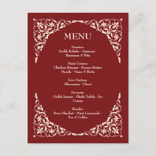 Ruby Radiance Deep Red and Cream Wedding Menu 