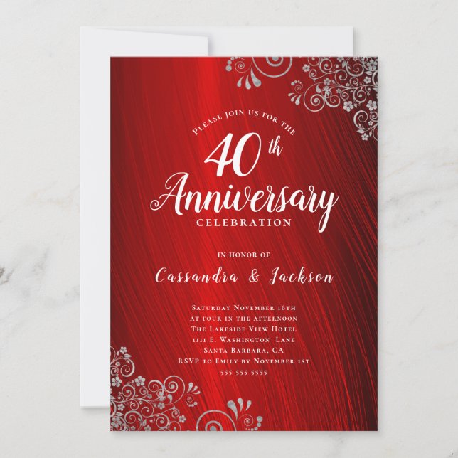 Ruby Red 40th Anniversary Party Invitation (Front)