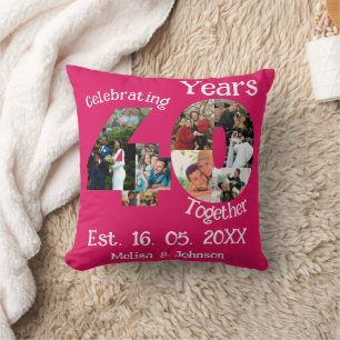 Ruby Red 40th Wedding Anniversary 11 Photo Collage Cushion