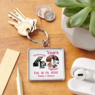 Ruby Red 40th Wedding Anniversary 11 Photo Collage Key Ring