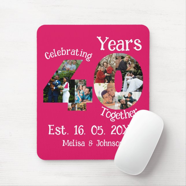 Ruby Red 40th Wedding Anniversary 11 Photo Collage Mouse Pad (With Mouse)