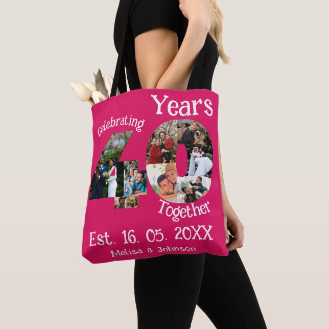 Ruby Red 40th Wedding Anniversary 11 Photo Collage Tote Bag (Close Up)