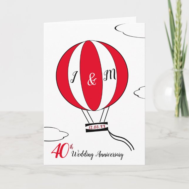 Ruby Red 40th wedding anniversary hot air balloon Card (Front)