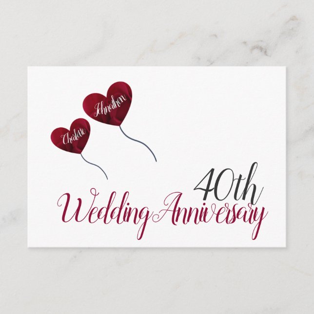 Ruby Red 40th wedding anniversary hot air balloon Enclosure Card (Front)