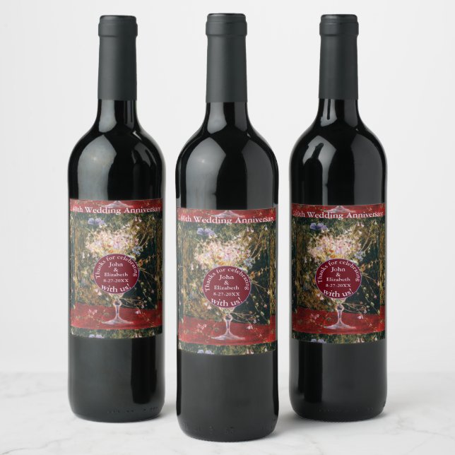 Ruby Red 40th Wedding Anniversary Wine Label (Bottles)