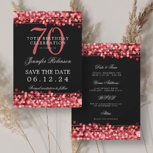 Ruby Red 70th Birthday Save the Date w/ Details Invitation