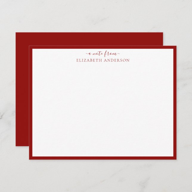 Ruby Red 'A Note From' Classic Border Note Card (Front/Back)