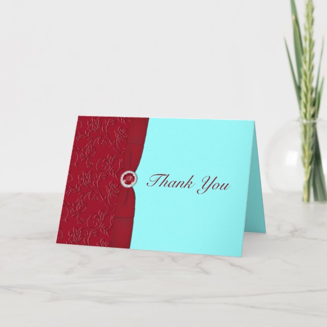 Ruby Red  and Aqua Thank You Card (Front)