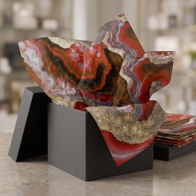 Ruby Red and Gold Glitter Agate Geode Marble Tissue Paper (Creator Uploaded)