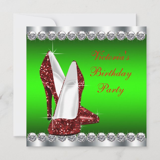Ruby Red and Green Christmas Birthday Party Invitation (Front)