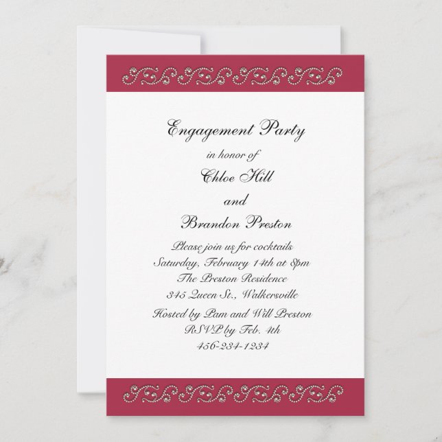 Ruby Red and Pearls Engagement Party Invitation (Front)