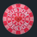 Ruby Red and Pink Colour, Red Heart with White Tex Dartboard<br><div class="desc">Ruby Red and Pink Colour background,  Red Heart Design,  and White Text Dartboard - Personalise custom top and bottom text to your liking!</div>