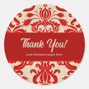 Ruby Red and Taupe Damask Perfect for Business Classic Round Sticker