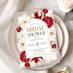 Ruby red and white floral Bridal shower Invitation