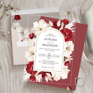 Ruby red and white floral wedding acrylic invitations