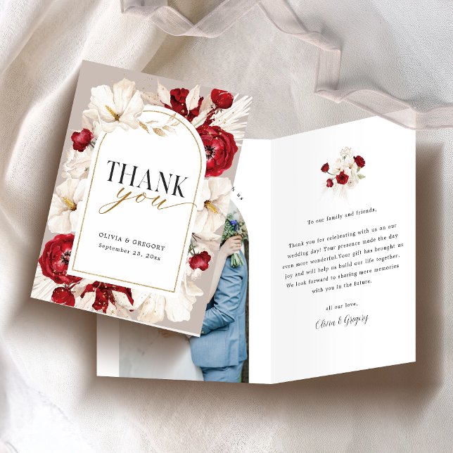 Ruby red and white floral wedding foled thank you card (Creator Uploaded)