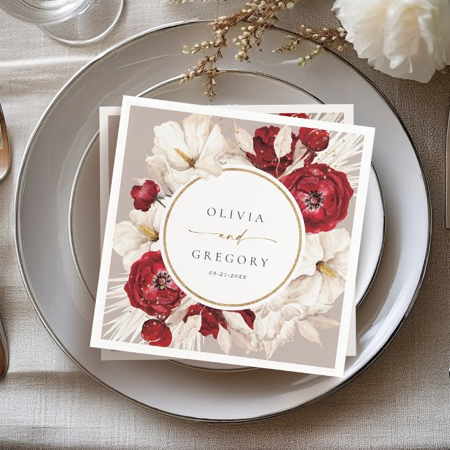 Ruby red and white floral wedding napkin (Creator Uploaded)