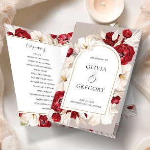Ruby red and white floral wedding Programs