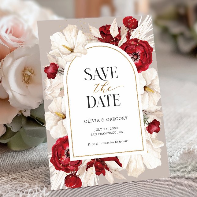 Ruby red and white floral wedding save the date (Creator Uploaded)