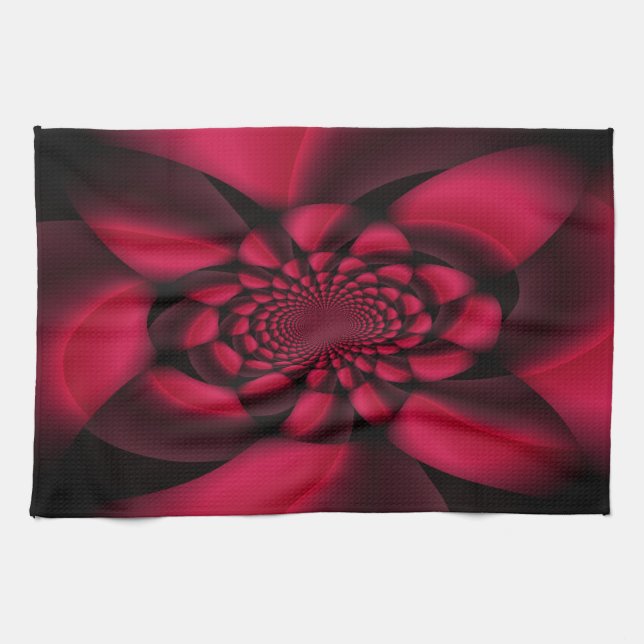 Ruby Red Black Petal Tea Towel (Horizontal)