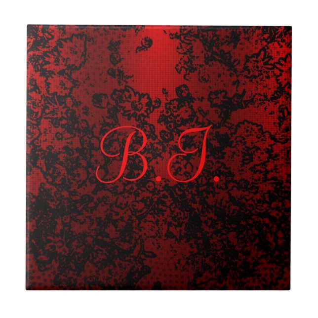 Ruby red black stylish floral vibrant elegant tile (Front)