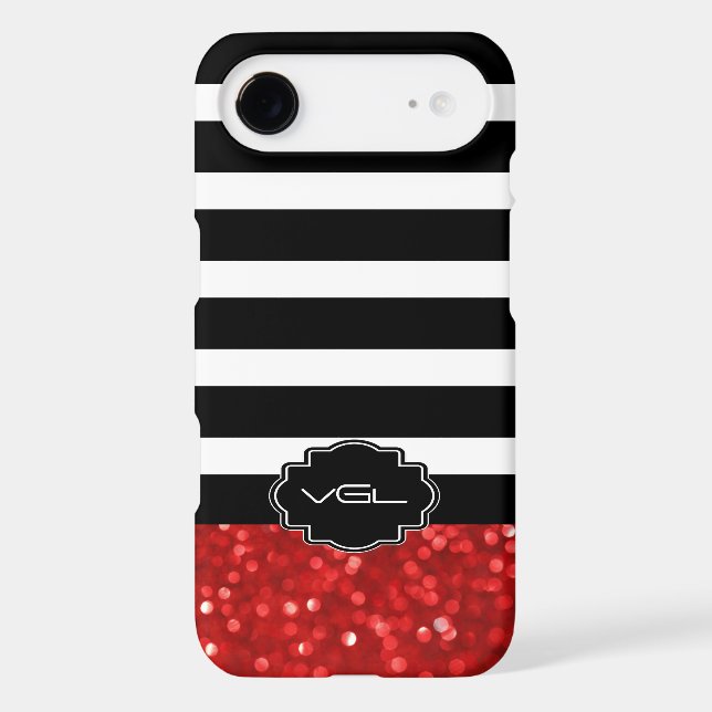 Ruby Red Bokeh Glitter With Black & White Stripes Case-Mate Samsung Galaxy Case (Back)