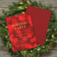 Ruby Red Bokeh Lights Faux Gold Holiday Party
