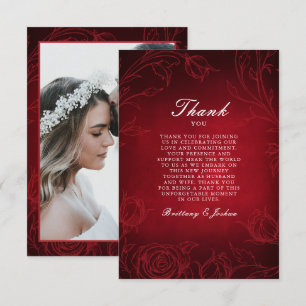 Ruby Red Botanical Rose Garden Photo Wedding Thank You Card